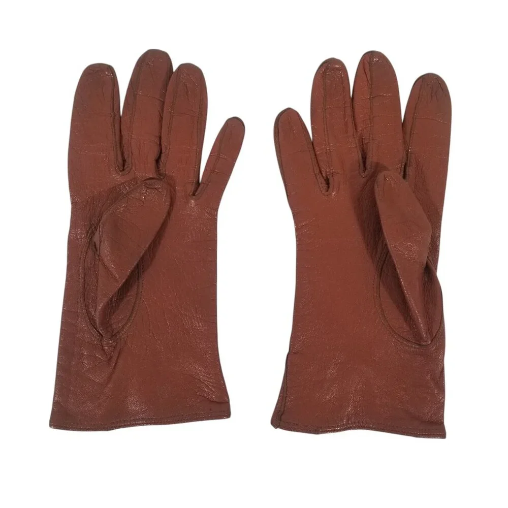 Vintage Leather Driving Gloves Soft Amber Kid Wrist Length Size 7